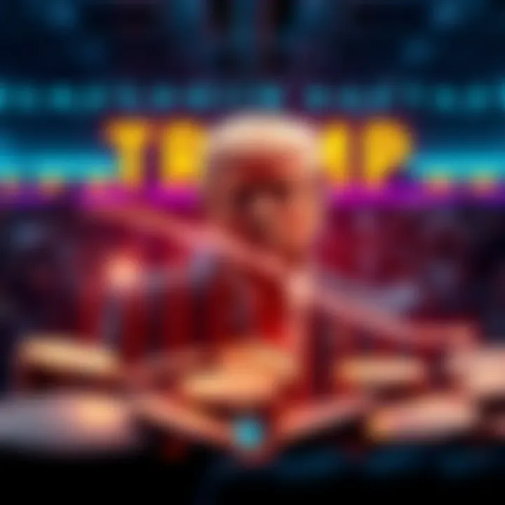 A graphic showing a downward trend in prices for access to Trump's memecoin VIP reception, with an image of Trump and memecoins around it.