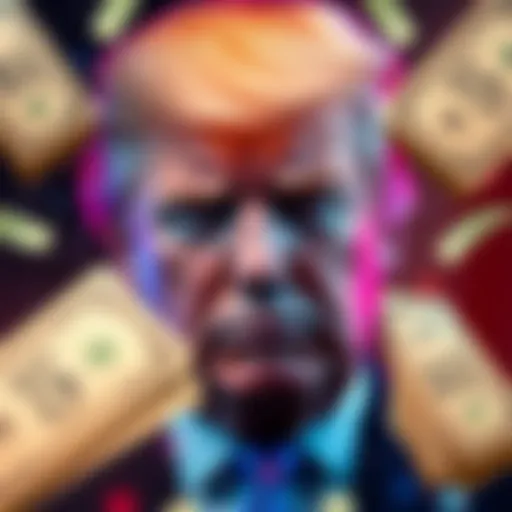 Donald Trump with money symbols representing pay-to-play politics and influence