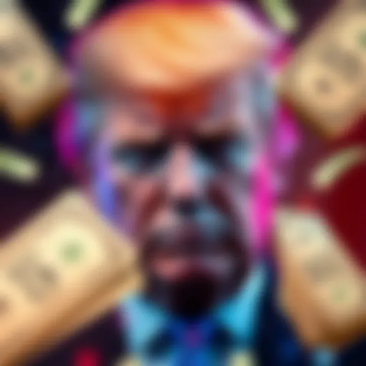 Donald Trump with money symbols representing pay-to-play politics and influence