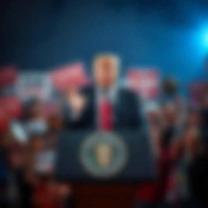 Trump Social Media Post Donald Trump stands at a podium making a statement while looking directly at the camera, surrounded by excited supporters holding signs in the background.