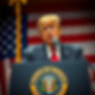 Former President Trump speaking at a podium with an American flag in the background, addressing claims about his presence during the 9/11 tragedy.