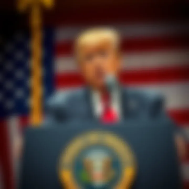 Former President Trump speaking at a podium with an American flag in the background, addressing claims about his presence during the 9/11 tragedy.