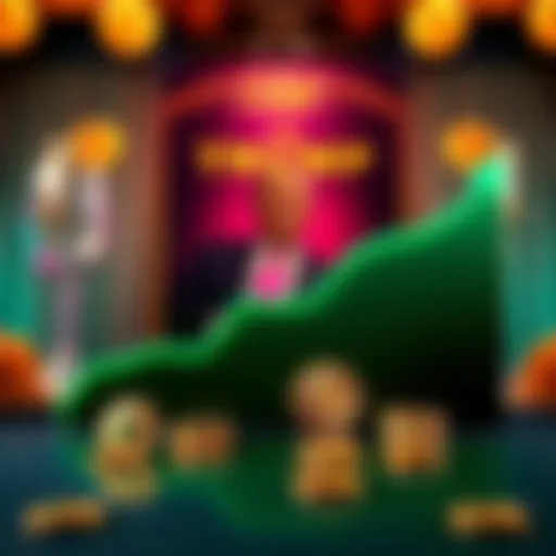 Graph showing a 50% increase in TRUMP token value with a background of a gala dinner invitation and cryptocurrency symbols.