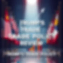 An illustration showing graphs and charts representing trade policy changes alongside flags of the United States and major trade partners