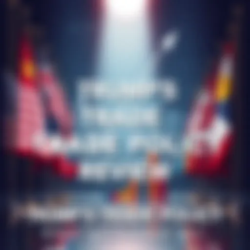 An illustration showing graphs and charts representing trade policy changes alongside flags of the United States and major trade partners