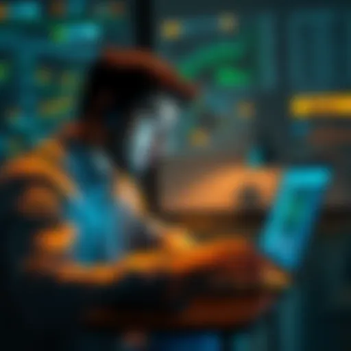 A person analyzing cryptocurrency platforms on a laptop, looking for security features and customer support options.