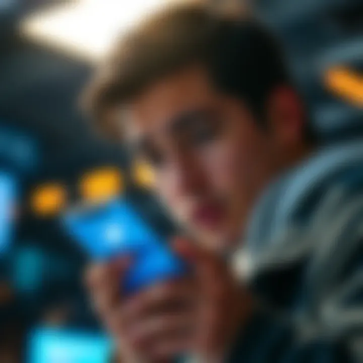 A frustrated person looking at a smartphone with Twitter on the screen showing an error message