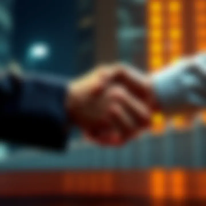 A graphic showing a handshake between a UAE investor and a representation of Trump's cryptocurrency, symbolizing a $500 million deal.