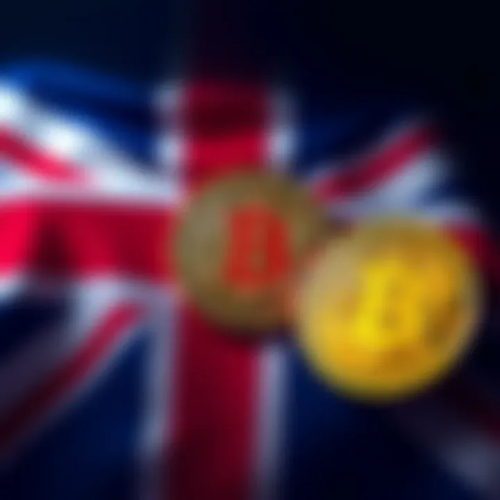 A graphic showing the U.K. flag alongside Bitcoin symbols, representing the government's plan to sell Bitcoin.