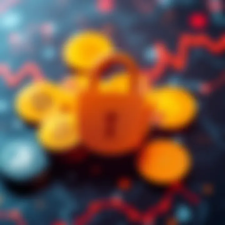 A graphic showing cryptocurrency symbols with a lock and checklist, symbolizing transaction tracking requirements in the UK.