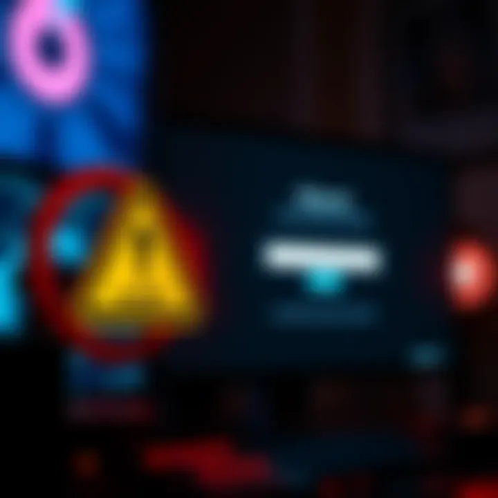 A warning symbol next to a computer screen displaying a Ring.com signup page with an email input field.