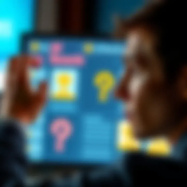 Understanding Ad Rewards A person looking at a screen displaying ads with rewards icons and question marks, showing confusion about ad rewards system.