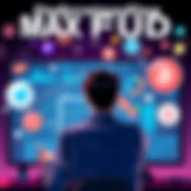Illustration showing a person analyzing financial and tech information on a digital screen surrounded by symbols of fear, uncertainty, and doubt
