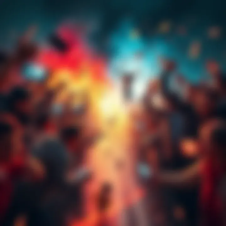 A chaotic scene with surprised people reacting to sudden changes around them, showcasing adaptability and surprise.