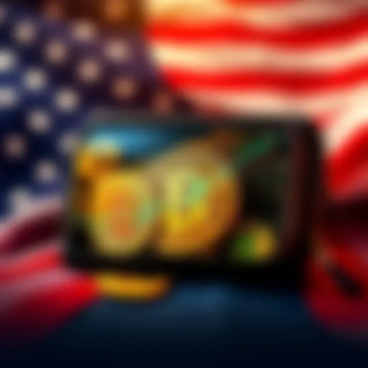 Representation of the U.S. government holding Bitcoin, featuring a digital wallet filled with Bitcoin symbols and a backdrop of the U.S. flag.