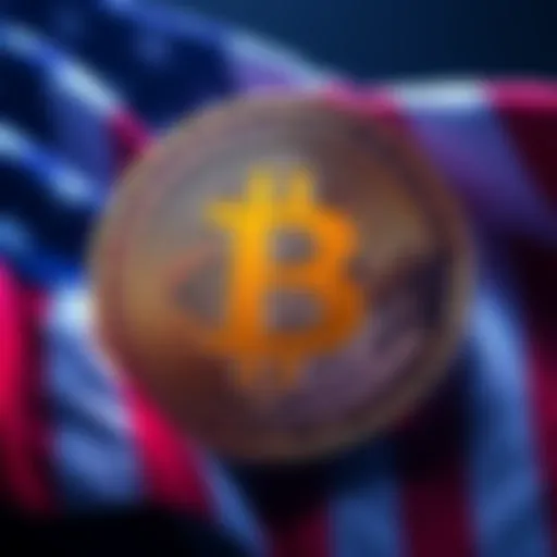 A graphic showing a large Bitcoin symbol with a U.S. flag in the background, representing the government's potential increase in Bitcoin holdings.