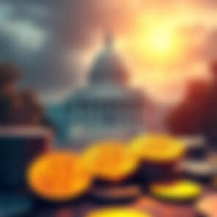 Visual representation of the US government transferring Bitcoin, showing digital currency and government symbols