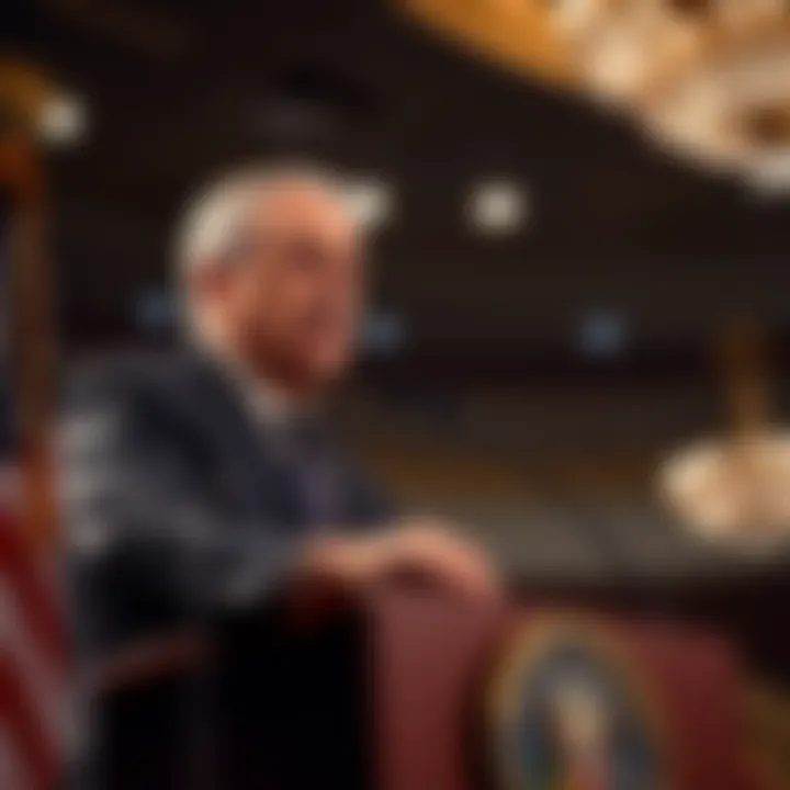 US Treasury Secretary Bessent speaking at a podium about Bitcoin investment decision