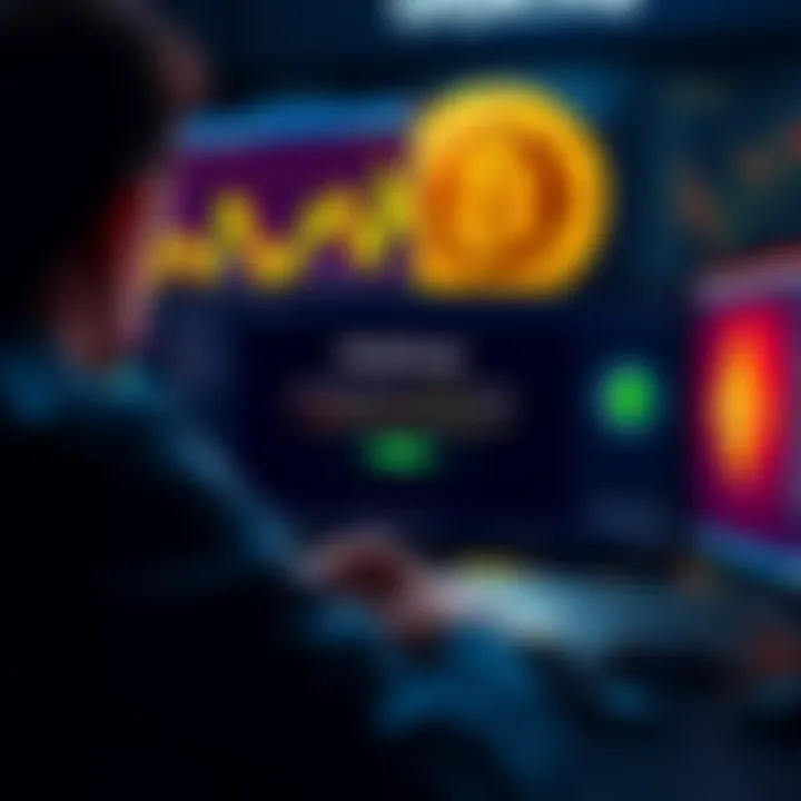 A frustrated person looking at a computer screen displaying a SimpleSwap error message, surrounded by charts and cryptocurrency symbols