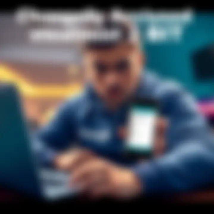 A customer expressing frustration over a laptop with Changelly's website on the screen, holding a phone showing a message about lost funds.