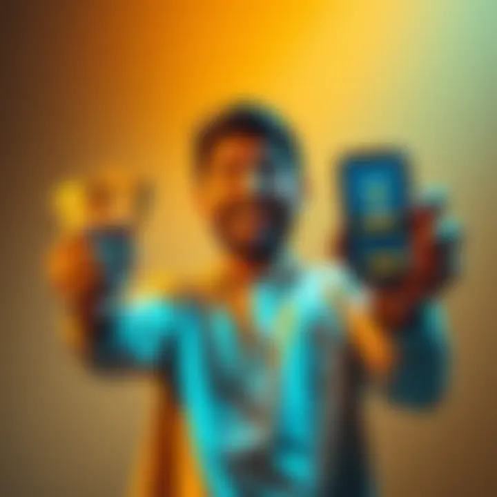 A happy user holding cash in one hand and a smartphone showing a Binance app in the other, celebrating after a successful $84000 withdrawal that was frozen for two years.