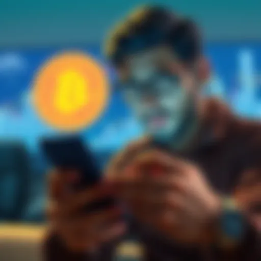A puzzled person checking their Bitcoin wallet on a smartphone, showing a successful transaction but a zero balance, with a digital Bitcoin symbol in the background.