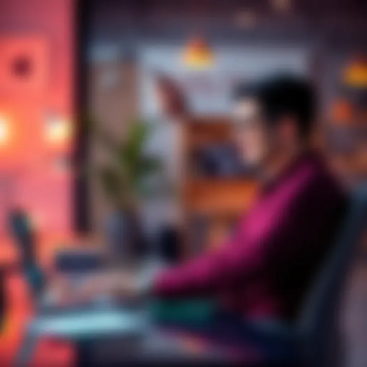 A person providing constructive feedback on a user interface while sitting at a desk with a laptop and notes