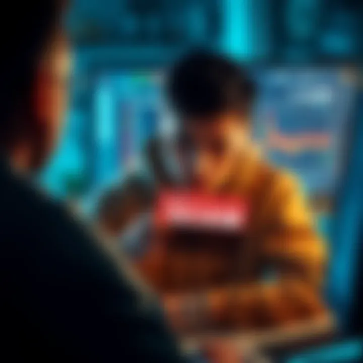 A worried person looking at their computer screen, showing a cryptocurrency transaction error, symbolizing a scam.