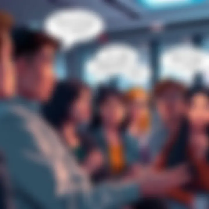 People discussing the removal of the drawing option in a digital platform, some looking concerned and others curious, with speech bubbles showing their thoughts.