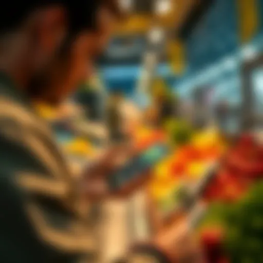 A person paying for groceries with USDC on their smartphone