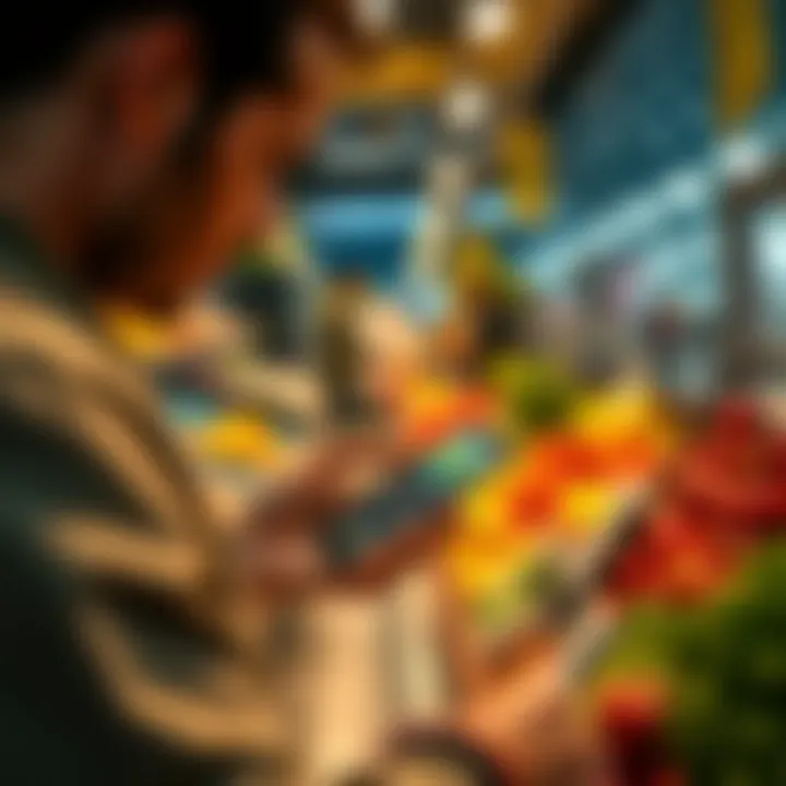 Using USDC for daily purchases A person paying for groceries with USDC on their smartphone