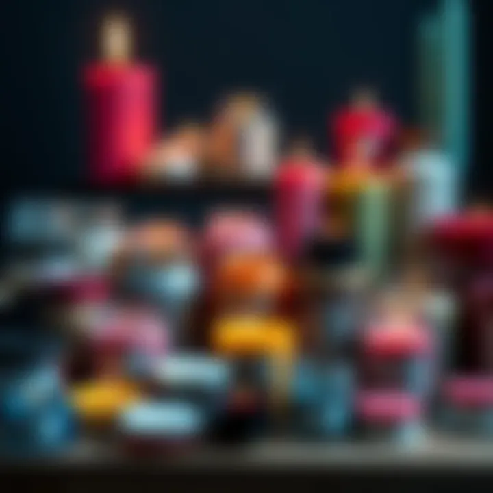 A display of different candle styles, colors, and scents representing the evolution of candles over time