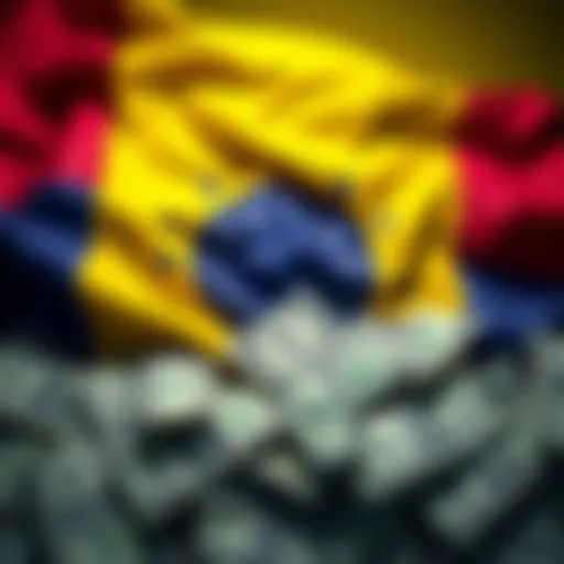 A Venezuelan flag alongside scattered dollar bills, representing financial gains and political events.