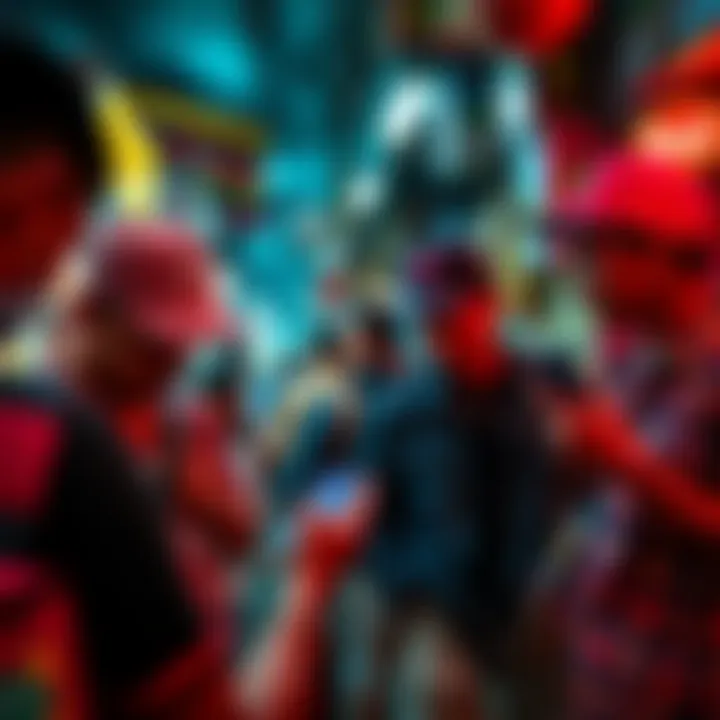 A group of Venezuelans exchanging Tether's USDT stablecoin on their smartphones in a busy marketplace, reflecting the shift to cryptocurrency.