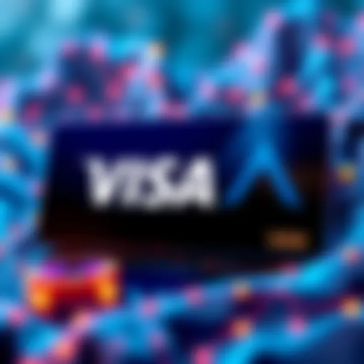 VISA logo and Avalanche logo with blockchain graphics, illustrating stablecoin transactions