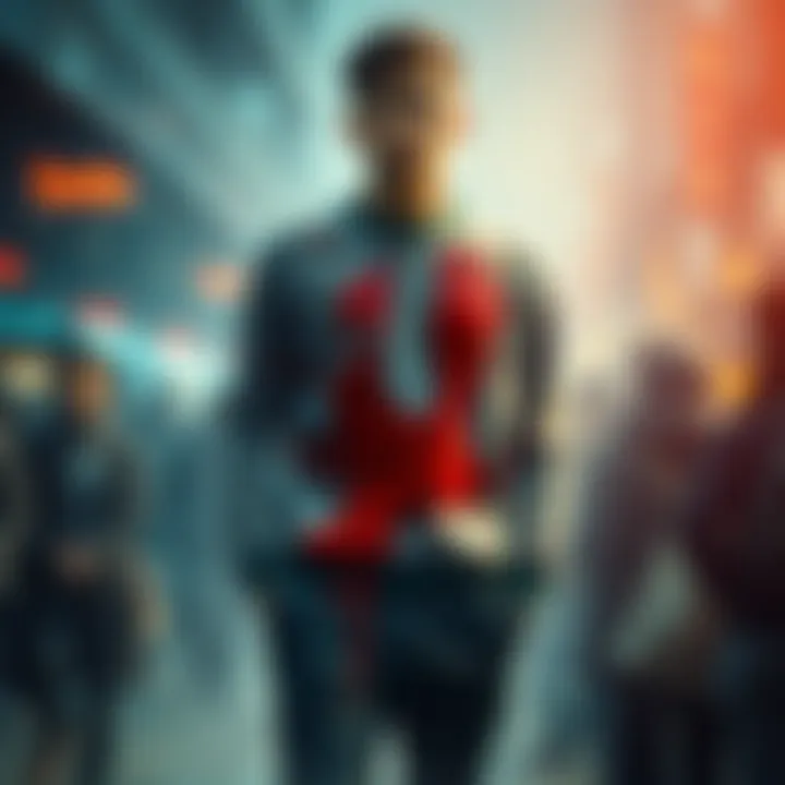 A person stands in a crowd wearing a sweater stained with vomit, shocking onlookers around them.