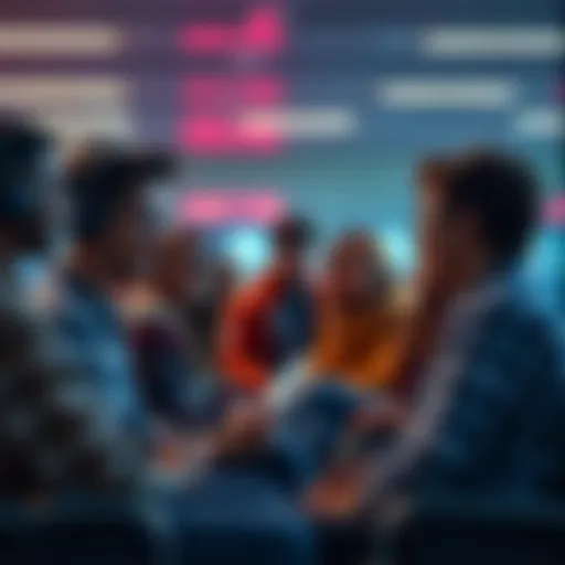 Group of people engaging in voice and video chat while waiting, creating a lively and social atmosphere.