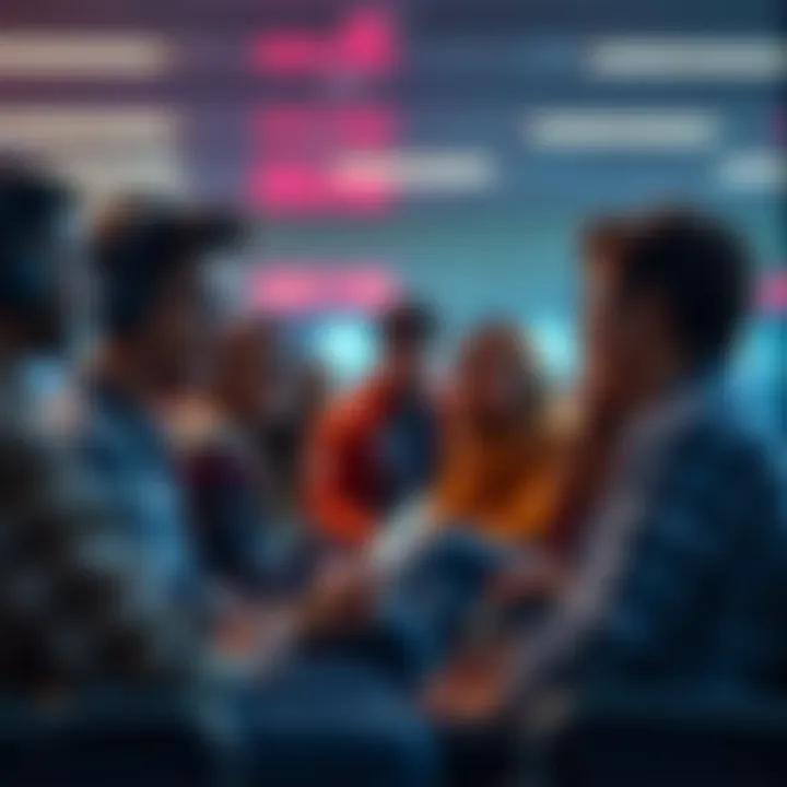 Group of people engaging in voice and video chat while waiting, creating a lively and social atmosphere.
