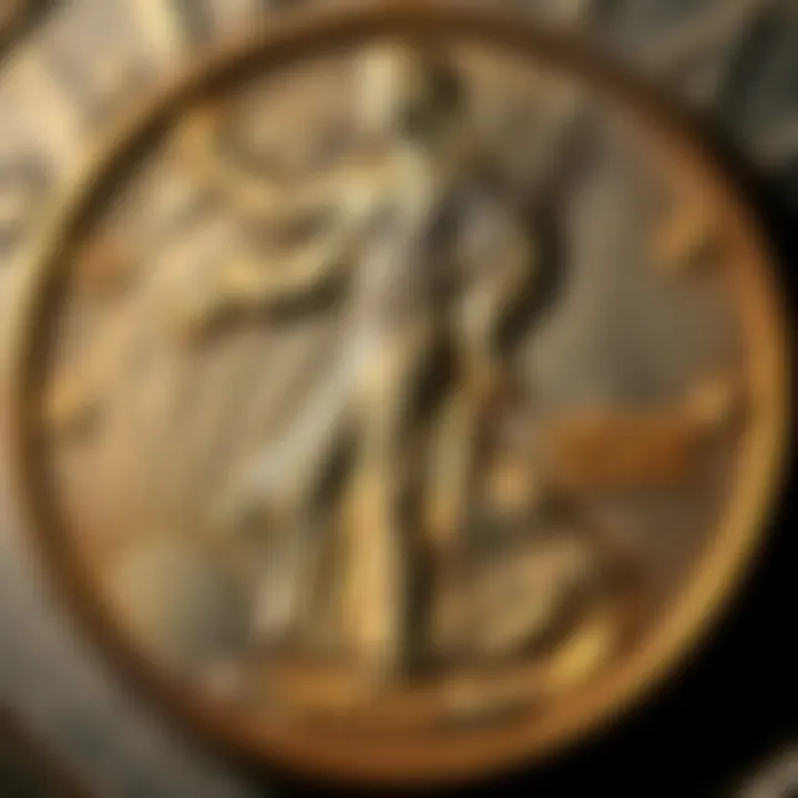 1939 Walking Liberty Coin A close-up of a 1939 Walking Liberty coin showing its detailed design and potential signs of alteration.