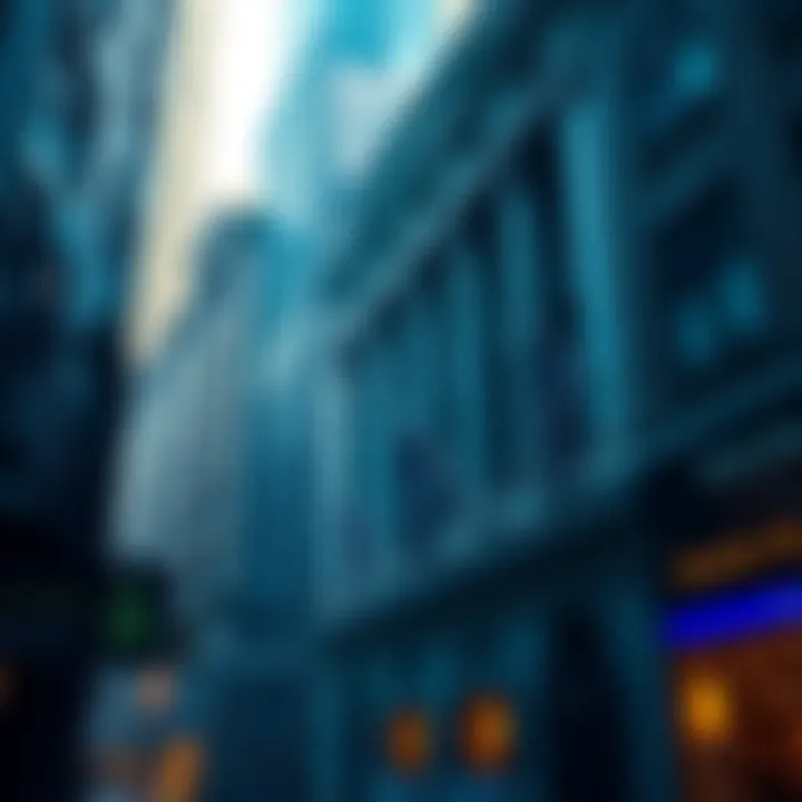 A depiction of Wall Street and cryptocurrency symbols merging, showcasing a digital market scene