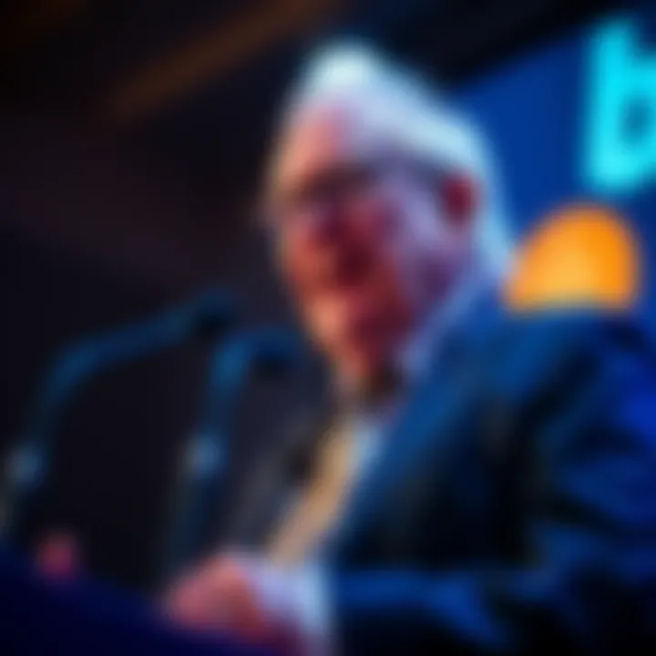 Warren Buffett firmly stating his stance against Bitcoin during a conference presentation
