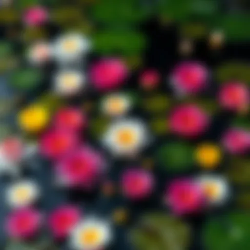 A vibrant display of various waterlilies in different colors floating on water, showcasing their beauty and diversity.