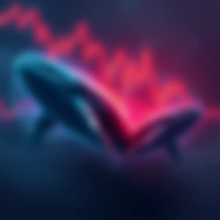 A graphic showing large whales symbolizing big investors purchasing kaspa, while a stagnant market graph is in the background.