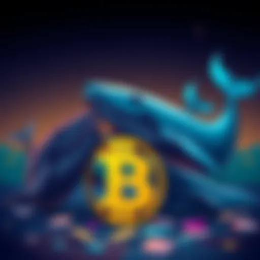 Cartoon whales pushing down a Bitcoin symbol, representing sell pressure in the market.