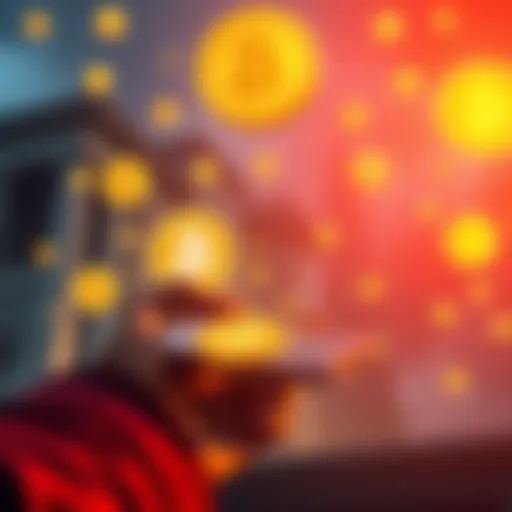 A person using a smartphone to withdraw cryptocurrency to a bank account, with bank and crypto symbols in the background.