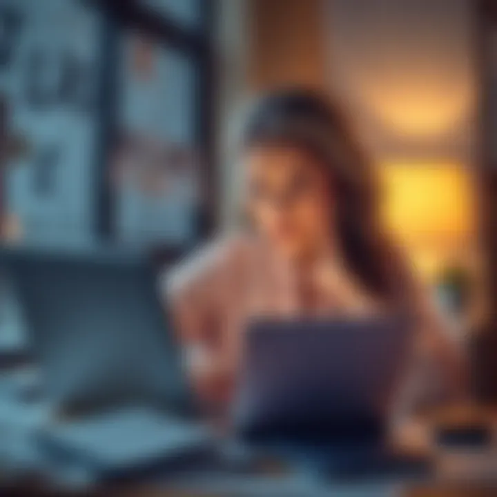 A widow looking at a laptop with concern, trying to find her late husband's Bitcoin wallet, surrounded by papers and cryptocurrency symbols.