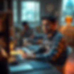 An employee sits at a desk, looking frustrated while their partner is in the background, engaged in an activity. The scene captures the tension of work-from-home dynamics affected by personal relation...