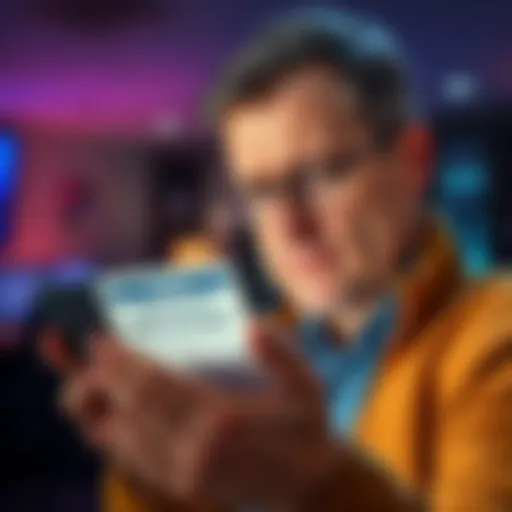 Concerned individual looking at their phone with a bank account freeze notice