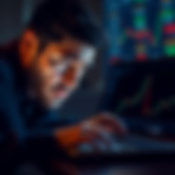 Individual glancing anxiously at Bitcoin price charts on a laptop, reflecting on the decision to sell Bitcoin