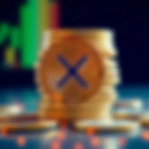 A close-up view of several stacked XRP coins, highlighting the unique design and logo, symbolizing investment in cryptocurrency.
